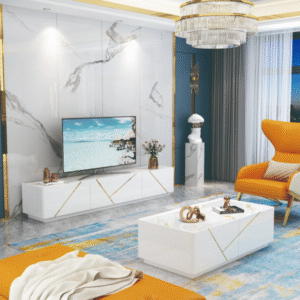 Table TV 2000 x 400 x 450 cm Blanc Doré 92175