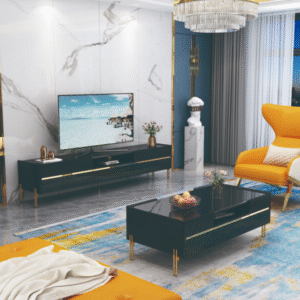 Table TV 2000 x 400 x 450 cm Noir Doré 92381