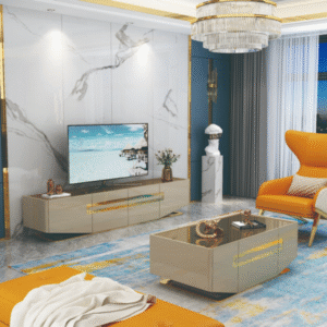 Table TV 2000 x 400 x 450 cm Beige Doré 92963