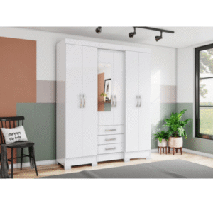 Armoire avec Miroir 6 portes 3 tiroirs 1630 x 2005 x 465 cm Blanc B23-10
