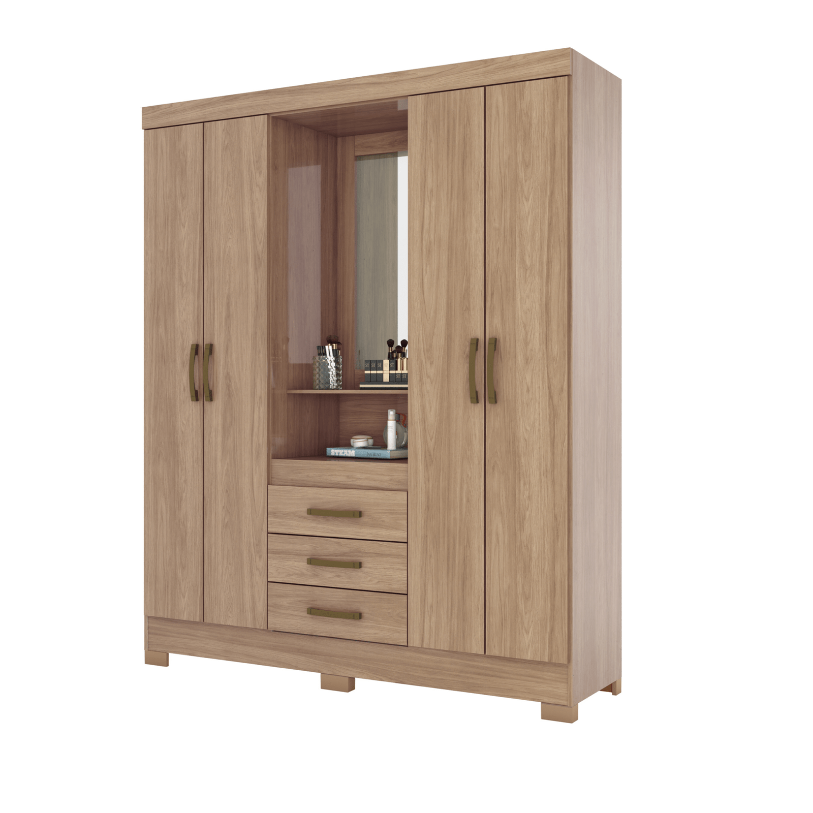 Armoire en Bois avec Miroir 4 portes 3 tiroirs 1630 x 2005 x 465 cm B24-198