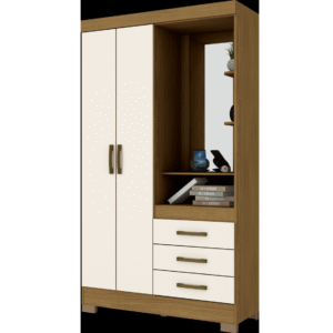 Armoire 2 portes 3 tiroirs Crème Bois B64-127