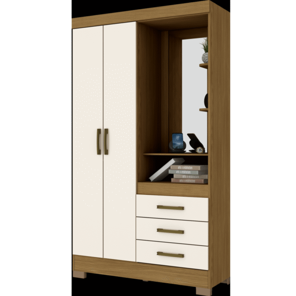 Armoire 2 portes 3 tiroirs Crème Bois B64-127