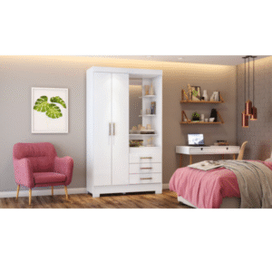 Armoire 2 portes 3 tiroirs Blanc B64-66