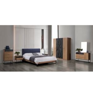 Chambre à coucher complète Lit 160 + 1 chevet + armoire 4 portes + coiffeuse chêne Gris Marbre DZ43