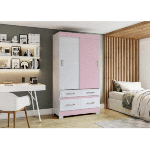 Armoire coulissante en Bois 2 portes 4 tiroirs 1095 x 2005 x 485 cm BE25-66