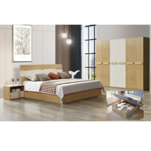 Chambre à coucher complète Lit 160 avec coffre + 1 chevet + armoire 6 portes DZ19