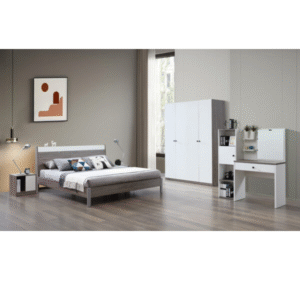 Chambre à coucher complète Lit 160 avec coffre + 1 chevet + armoire 4 portes DZ33