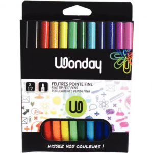 Boîte de 12 feutres pointe fine couleurs assorties -WONDAY