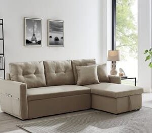 Canapé convertible Sara 220x85x83 cm Beige réversible
