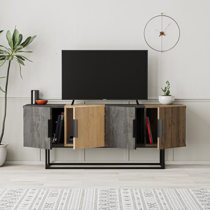 MEUBLE TV TITAN 4P 140CM MARRON FONCÉ-CHÊNE-NOYER / 16855 140x35x55 cm