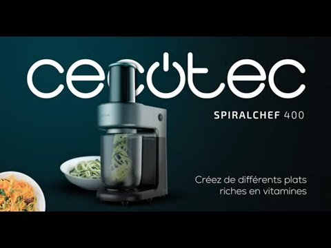 Spiraliseur à légumes SpiralChef 400 / 4178 Spiralizer Spiralchef 400 avec 80 W, 4 lames en acier inoxydable de différentes tailles pour couper des fruits et des légumes en spirale et canal d'entrée extra-large. Spiralizer avec 80 W de puissance, idéal pour préparer de délicieux plats de pâtes aux légumes, des salades ou tous types de garnitures avec vos fruits et légumes préférés. Possède 4 accessoires pour couper conçus en acier inoxydable. Différentes tailles pour couper en forme de capellini, spaghetti, tagliatelle et pappardelle. Récipient de grande capacité, 1 L. Canal d'entrée extra-large de 65 mm pour les aliments les plus grands. Nettoyage pratique. Pièces faciles à démonter qui conviennent pour un nettoyage au lave-vaisselle. Conçu avec des matériaux écologiques et sans BPA. Design compact pour qu'il soit plus facile à stocker. Facile à utiliser grâce à son interrupteur allumé/éteint. Security System avec fermeture de sécurité et pieds antidérapants. – Image 4