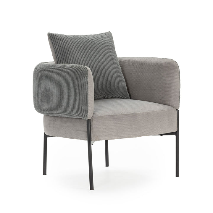 FAUTEUIL ARUNI GRIS / 17813 Fauteuil en velours côtelé avec pieds en métal 70x61 h72 cm