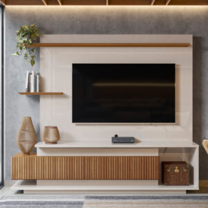 Meuble TV ISTAMBUL / 904272 Dimensions : 210 cm de large, 185 cm de haut et 45 cm de profondeur. La structure est en MDP/MDF. téléviseurs jusqu'à 65 pouces
