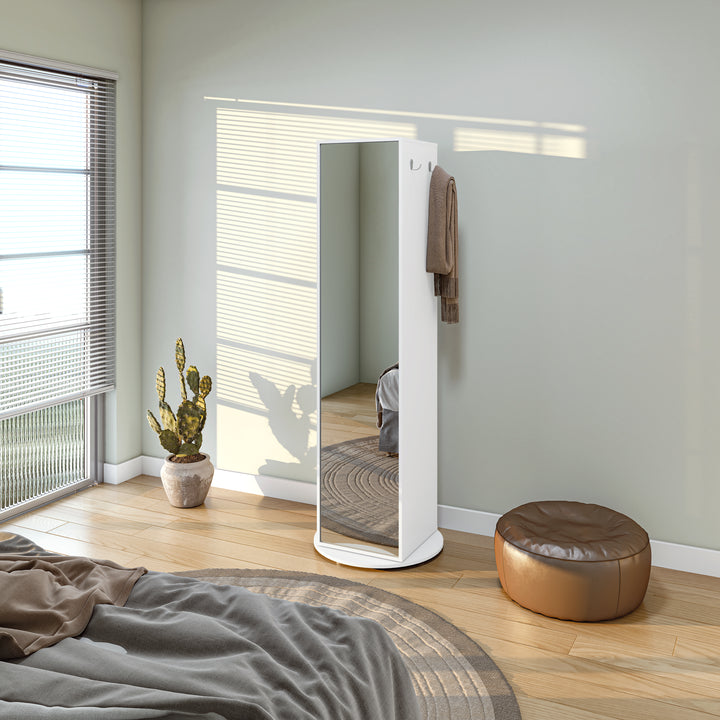 Meuble chaussure pivotant ESTHELA / 91015.8 Produit en MDF/MDP  Base rotative à 360º pour une meilleure utilisation de l'espace  Double fonction : miroir et meuble à chaussures  Miroir pleine longueur sur la face avant  06 niches  02 étagères à hauteur réglable  04 crochets latéraux