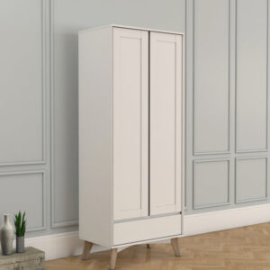 Armoire 2 Portes avec 1 Tiroir / BR8 WR8071MP-WH Structure en panneau de particules mélaminé recouverte de papier décor coloris blanc / oak. Dimensions : 80x50xH199cm