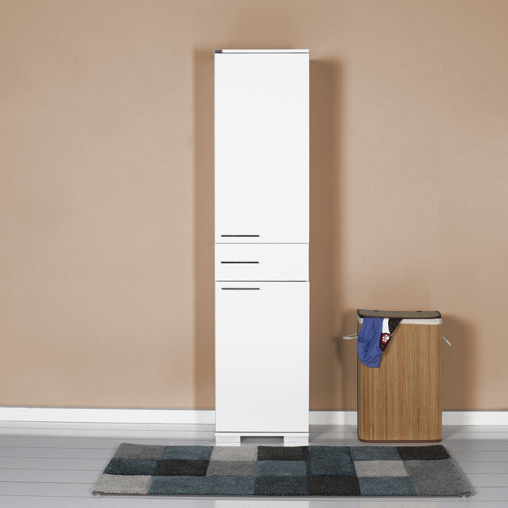 Armoire de rangement / ADR-421-PP-1 45 x 187 x 40 cm Blanc brillant laqué 4 étagères mobiles 1 étagère fixe Poignée chromée Armoire polyvalente; salle de bain, cuisine, bureau, cave, porte, balcon etc.