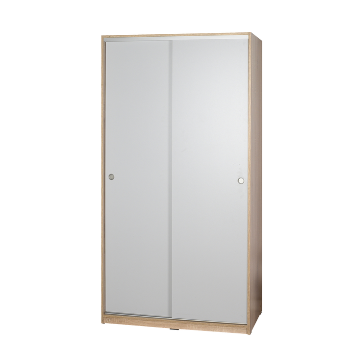 Armoire coulissante à 5 tablettes / SWD-431-SB-2 Design intérieur grand, profond et utile Poignée encastrée 1 tablette fixe et 3 tablettes mobiles larges Ouvertures silencieux grâce à des raccords de qualité, une construction solide Dimensions adaptées à une utilisation ergonomique Pieds larges et esthétiques qui n'endommageront pas le sol 94 x 182 x 52 cm