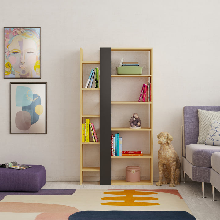 BIBLIOTHÈQUE AXEL 80CM CHÊNE/SILKY NOIR / 17066 80 X 29 X 152