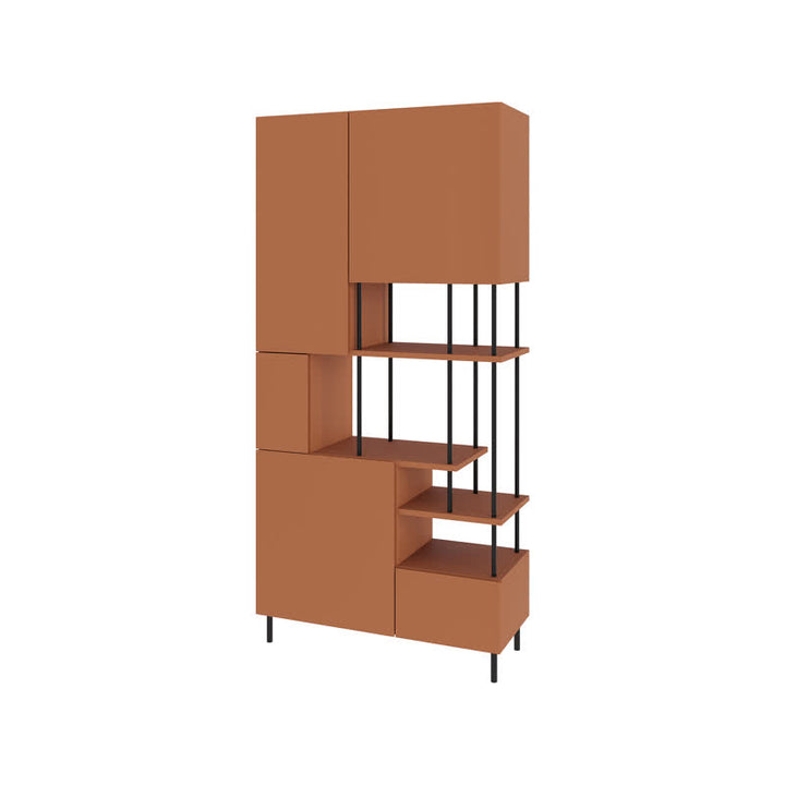 Bibliothèque PERLA terracotta noir / 18086 - Dimensions: Hauteur: 175 cm x Largeur: 84 cm x Profondeur: 34 cm