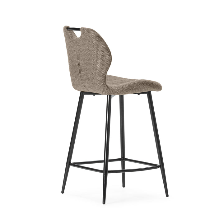 TABOURET MULI MARRON / 18628 Assise et dossier : Tissu. Piètement en métal laqué noir. Tissu : 100% polyester. Densité du siège : mousse de 28 kg. Densité du dossier : mousse de 20 kg. Dimensions produit : Longueur 48 cm x largeur 51 cm x Hauteur 65/96 cm - Poids net : 5,2 kg. Poids net total : 10,4 kg.