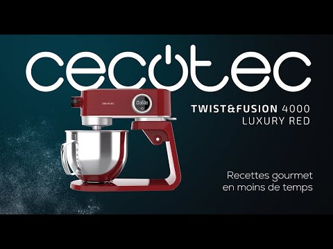 Robot pétrisseur Twist&Fusion 4000 Luxury Red / 4170 Robot pétrisseur en aluminium fondu Twist&Fusion 4000 Luxury Red avec un moteur DC de 800 W, un sélecteur avec écran numérique et 8 vitesses, une lumière LED et un bol en acier inoxydable de 5,2 L de capacité. Inclus : fouets batteurs, accessoire mélangeur et crochet pétrisseur. Robot pétrisseur avec un moteur DC très puissant de 800 W, idéal pour faire des pâtes et mélanges plus denses. Résultats uniformes avec une parfaite consistance. Mouvement planétaire pour obtenir un mélange optimal de tous les ingrédients. Bol en acier inoxydable de 5,2 L de capacité qui dispose d'une anse pour une utilisation plus pratique et d'un couvercle transparent antiéclaboussures avec une ouverture de remplissage. 8 vitesses réglables qui s'adaptent aux besoins de toutes les recettes. 6 fonctions : pétrir, battre, monter, mélanger, remuer et émulsionner. Utilisation intuitive grâce à son sélecteur giratoire numérique avec écran LED et à son indicateur de temps et de vitesse. Système silencieux, moins de 75 dB. Mécanisme HardGear System avec transmission directe par engrenages en acier pour profiter au maximum de la puissance. Inclus : un livre de recettes complet. Conçu en aluminium fondu pour une plus grande sécurité et stabilité. Fouet batteur en acier inoxydable, parfait pour battre des blancs d'œuf, de la crème, des meringues, etc. Accessoire mélangeur avec revêtement en téflon pour préparer de superbes mélanges comme la pâte brisée, la pâte pour biscuits, etc. Crochet pétrisseur revêtu en téflon qui pétrit les pâtes les plus lourdes ou denses comme celles du pain, de la pizza ou des pâtes. Tous les accessoires conviennent pour un nettoyage au lave-vaisselle. Design lisse et carré. Convient pour toutes les cuisines. Pack de sécurité : abaissement du bras et démarrage progressif, arrêt automatique, protection contre la surchauffe et pieds antidérapants – Image 8