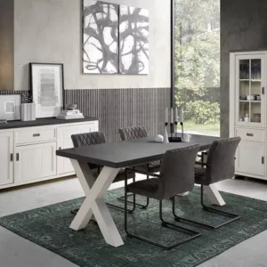 Table MICHIGAN MDF et panneaux de particules de première qualité ép. 15 et 18 mm - portes 18 mm - poignées en métal noir