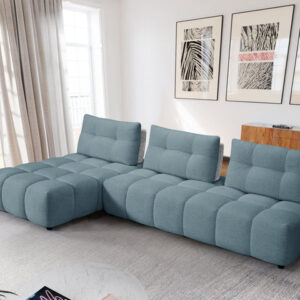 Canapé MILAN BLUE / SF-525 BLUE • Structure en Pin / Hêtre et panneaux de particules. • Pieds en PVC. • Matière du rembourrage Mousse PU densité 28 kg/m3. • Vendu avec coussins Dimensions : L.325x111x 109 x 45 cm.