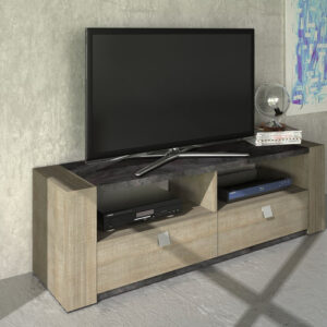 Meuble TV RITTA / 1113 Collection RITTA Fabriqué en Espagne Coloris Grey Oak / Slate 48 x 155 x 42 cm