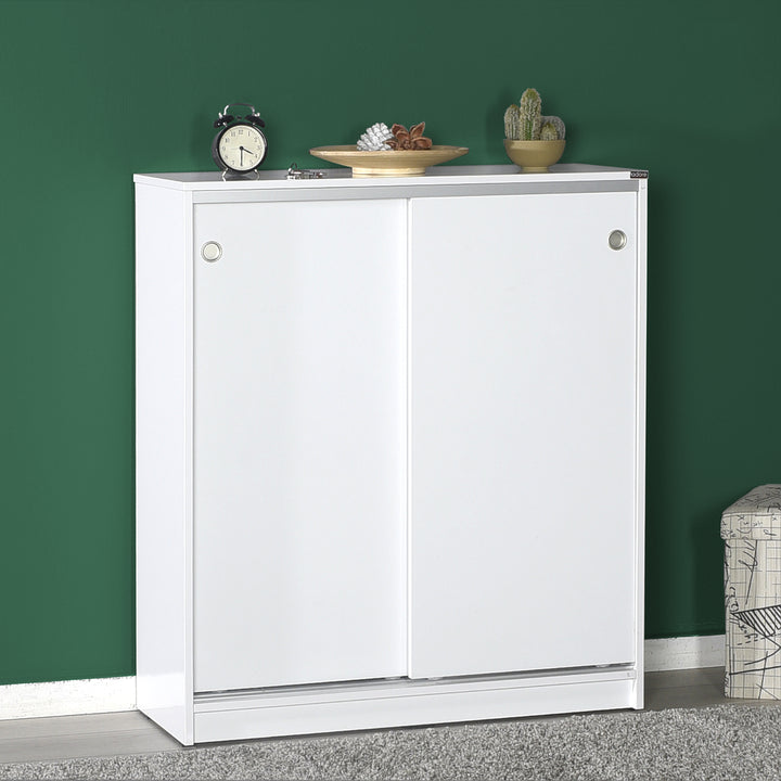 Armoire basse à chaussure / ADR-322-BB-1 Armoire multi-usage 5 étagères Portes coulissantes 91 X 105 X 37 cm