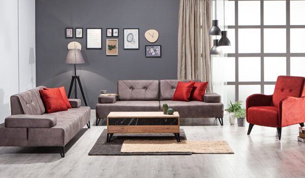 Canapé 1+2+3 Anthracite et Bordeaux
