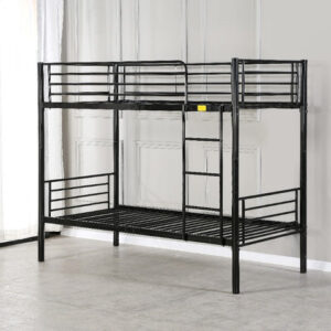 Lit superposé 1 place / 1 place noir lits superposés - Structure en métal laqué époxy - Coloris : Noir / Rouge - Dimensions couchage du haut 90 x 190 cm - DImensions couchage du bas : 90 x 190 cm - Sommiers inclus - Livré sans matelas - Dimensions totales : L198,2 x 156 x 96,2 cm Nous vous rappelons que le couchage en hauteur ne convient pas aux enfants de moins de 6 ans. Conforme aux exigences de sécurité en vigueur