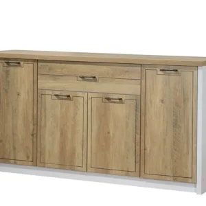 Buffet BIANCA / AF 4130 Structure en panneau de particules recouvert de papier de coloris blanc / summer oak. Dimensions : 160x40xH84cm