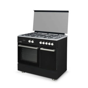 Gazinière 5 FG (Wok) + FG 90x60 KUMTEL Noir -Couvercle vitre rangement bouteille 696-GG50FNOIR