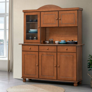 Buffet de cuisine bois / ARIA3D Structure en panneau de particules et HÉVÉA MASSIF coloris merisier.