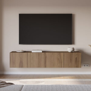 Meuble TV suspendu / 19070 Structure en panneau de particules et MDF recouvert de papier coloris chêne Largeur: 35 Long: 180 Hauteur: 38 Poids: 31,60