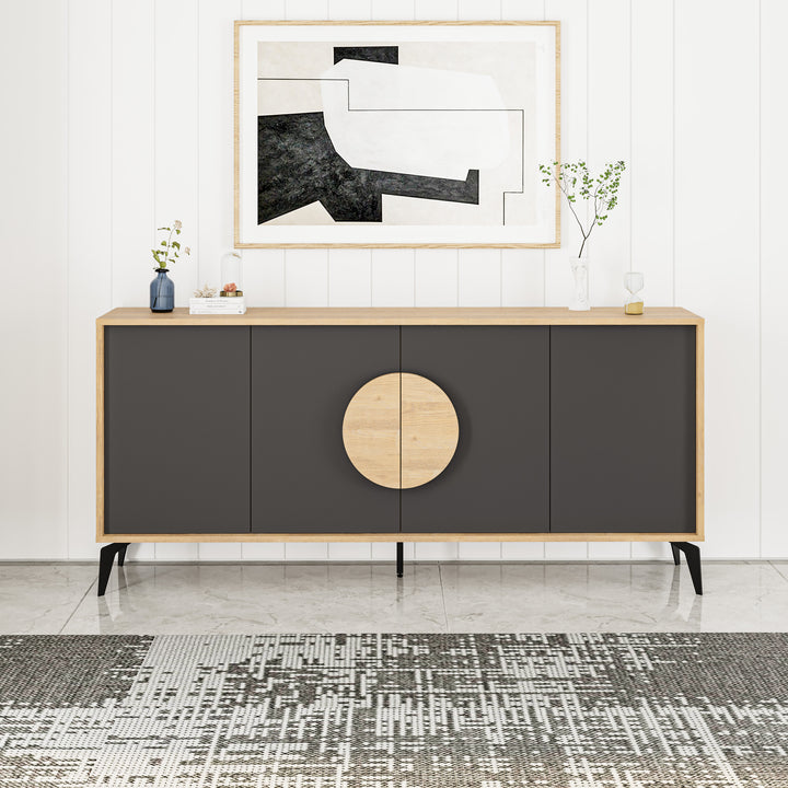 BUFFET VAE 4P 180CM CHÊNE/SILKY NOIR / 17025 180 x 40 x 82 cm