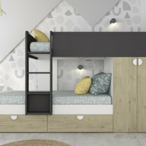 Lit superposé / 1811.11.42.0201 Lit superposé bois 1 place / 1 place Vendu sans matelas Dimension des matelas: 90 x 190 cm Dimension du meuble: 150 x 285 x 110 cm Nous vous rappelons que le couchage en hauteur ne convient pas aux enfants de moins de 6 ans. Conforme aux exigences de sécurité en vigueur