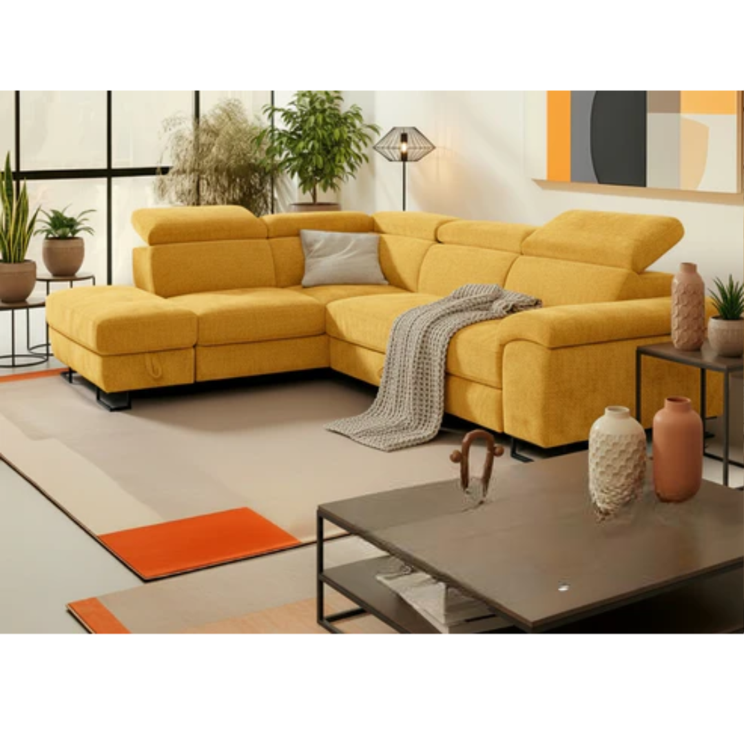 Canapé d'angle Droit transformable en lit avec coffre de rangement SF-757RHFORANGE