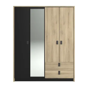 Armoire KIERAN 4 portes-2 tiroirs avec miroir 3525A4PM