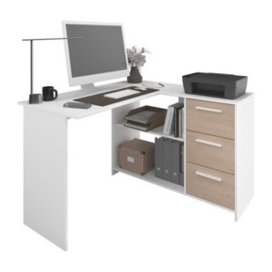 Bureau d'angle ESSENTIEL 3 tiroirs Bois/Blanc