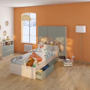 Lit SHELTER 2 tiroirs - tête de lit - rangement - chevet 2400LI90