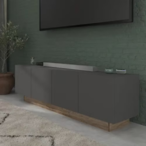 Meuble TV PARADOXE 4 portes Gris/Imitation Chêne 0806BATV