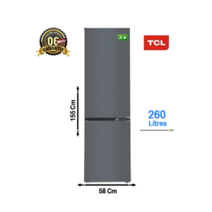 Réfrigérateur combi 260L Net TCL F345BFG Finition Grise 3 clayettes en verre bac à œufs et glaçons