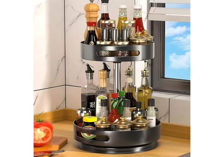 Organisateur Rotatif de Cuisine 360 Noir / YS-10 Organisateur rotatif en métal noir composé de plusieurs niveaux. Dimensions : 26x26xH34cm LES + PRODUIT : Organisateur rotatif à 360° pour un accès rapide Structure en métal noir solide et stable Plusieurs niveaux pour un rangement optimisé Idéal pour épices, huiles, sauces, condiments Permet de garder le plan de travail bien organisé Design compact, gain de place – Image 3