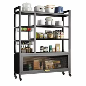 Meuble de Rangement Cuisine sur Roulettes en Métal 1 Porte / YU-10 Meuble de rangement cuisine en métal noir, 1 porte vitrée, design moderne et grande capacité pour appareils et ustensiles. Dimensions : 120x32xH146cm LES + PRODUIT: Structure en métal noir Grande capacité de rangement Style moderne et facile à intégrer