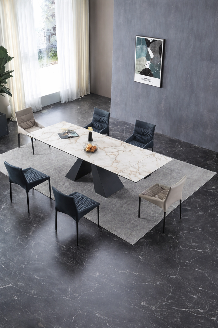 Table céramique extensible / 1901WHITE140 1400 - 2000 x 900 mm Plateau céramique Pied métal