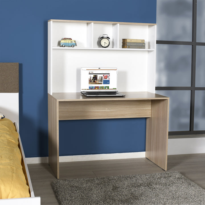 Bureau / CMU-830-MB-1 110 x 149 x 52 cm Coloris chêne italien / Blanc Grâce à sa conception ergonomique et élégante, il peut être utilisé à la fois comme bureau de travail et ordinateur. Étagères élégantes et utiles Harmonie de couleur blanche avec la texture du bois naturel et la brillance de la laque