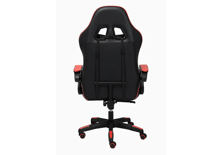 Fauteuil Gaming / DJ-2319 Assise et dossier en pu rouge et noir, piètement en métal noir sur roulettes en nylon, système de réglage en hauteur par pompe a gaz et réglage pour un durcissement de l'inclinaison du dossier. Dimensions : 66x65xH113cm LES + PRODUIT : Design Gaming sport ergonomique rouge et noir Revêtement en PU confortable et facile d'entretien Dossier inclinable avec réglage de résistance Accoudoirs rembourrés pour plus de confort – Image 3