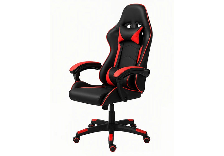 Fauteuil Gaming / DJ-2319 Assise et dossier en pu rouge et noir, piètement en métal noir sur roulettes en nylon, système de réglage en hauteur par pompe a gaz et réglage pour un durcissement de l'inclinaison du dossier. Dimensions : 66x65xH113cm LES + PRODUIT : Design Gaming sport ergonomique rouge et noir Revêtement en PU confortable et facile d'entretien Dossier inclinable avec réglage de résistance Accoudoirs rembourrés pour plus de confort – Image 4